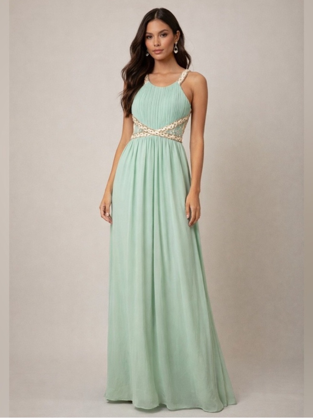 Mint Halter Chiffon Evening Dress